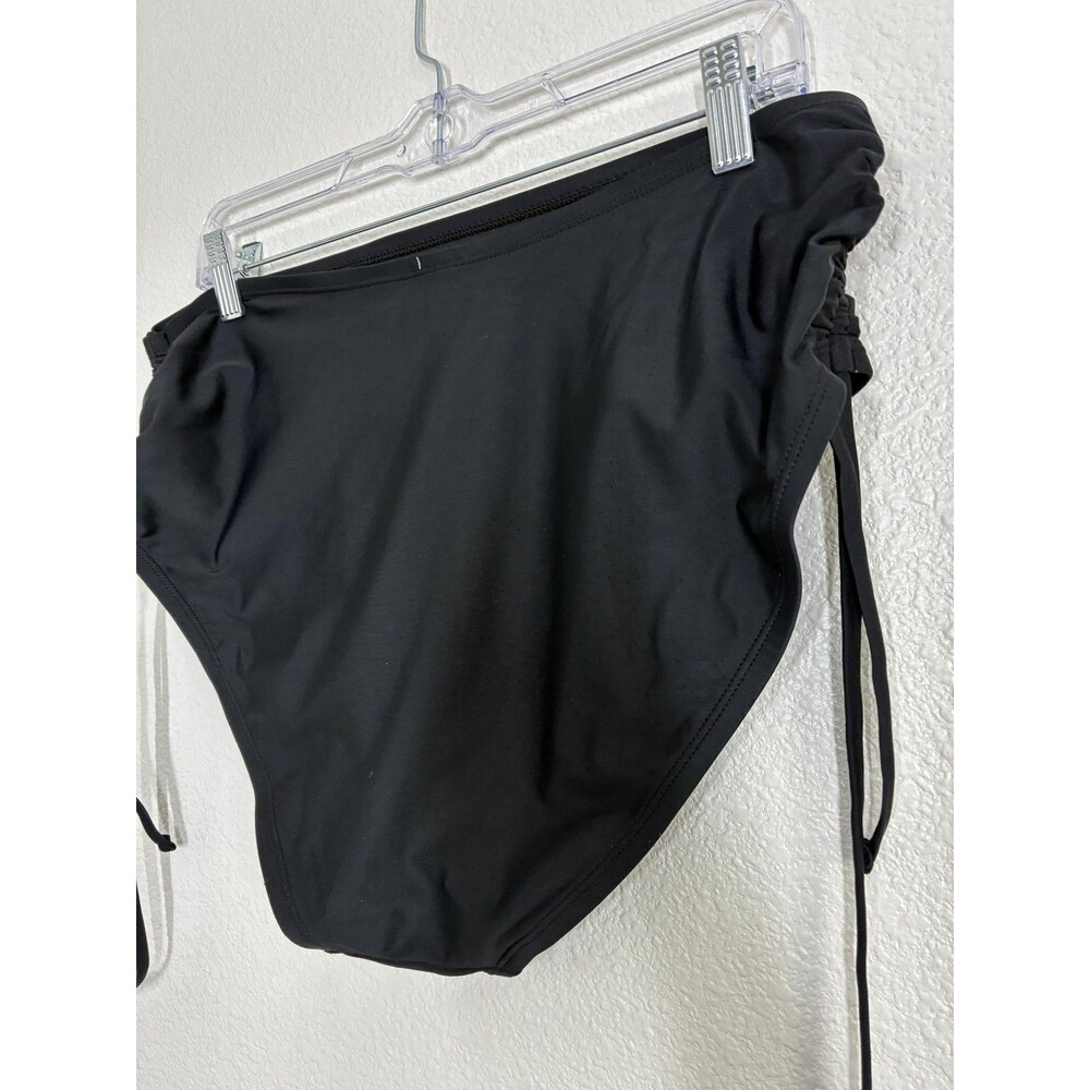 BCBG Paris Bikini Swim Bottom Womens XL Black High Waisted Ruched Side Ties - Picture 10 of 14